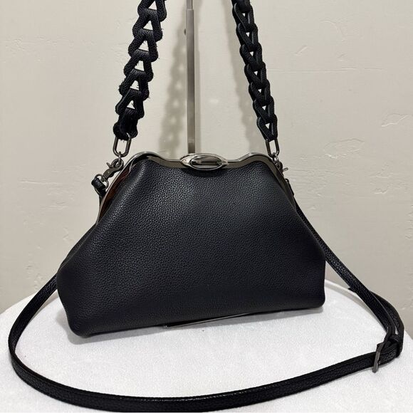 Black Togo Cowhide Leather Handmade Custom Metal Frame Handbag & 2 Strap Styles - Picture 1 of 16